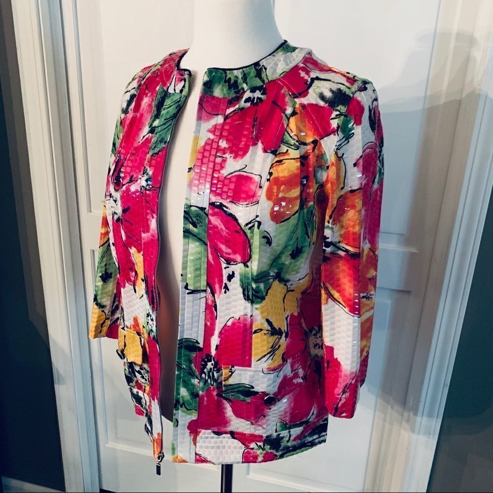 Ny Collection shimmering floral Collarless Blazer